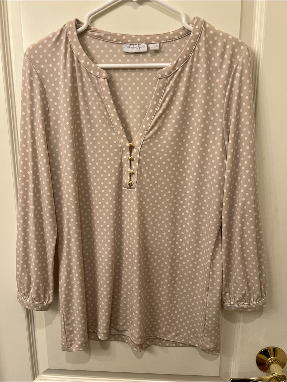 New York & Company Beige Polka Dot Top